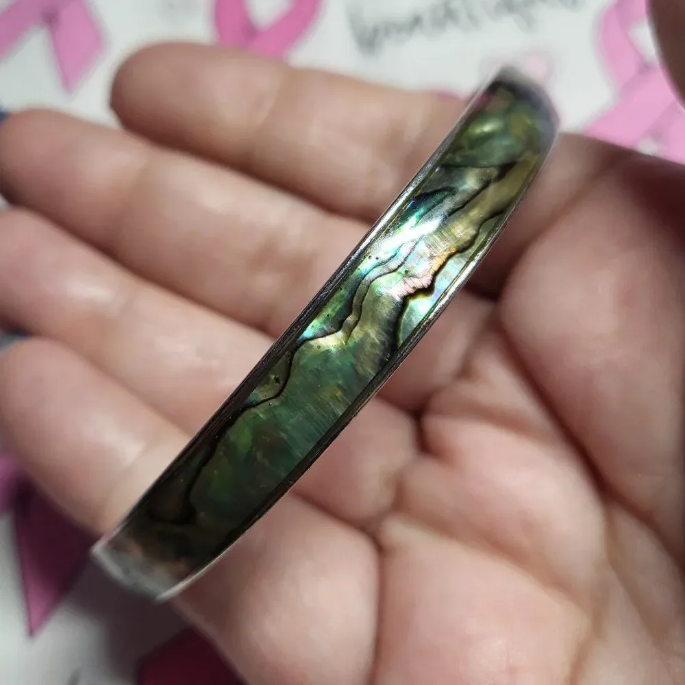 Vintage Abalone Shell Inlay Bangle Bracelet